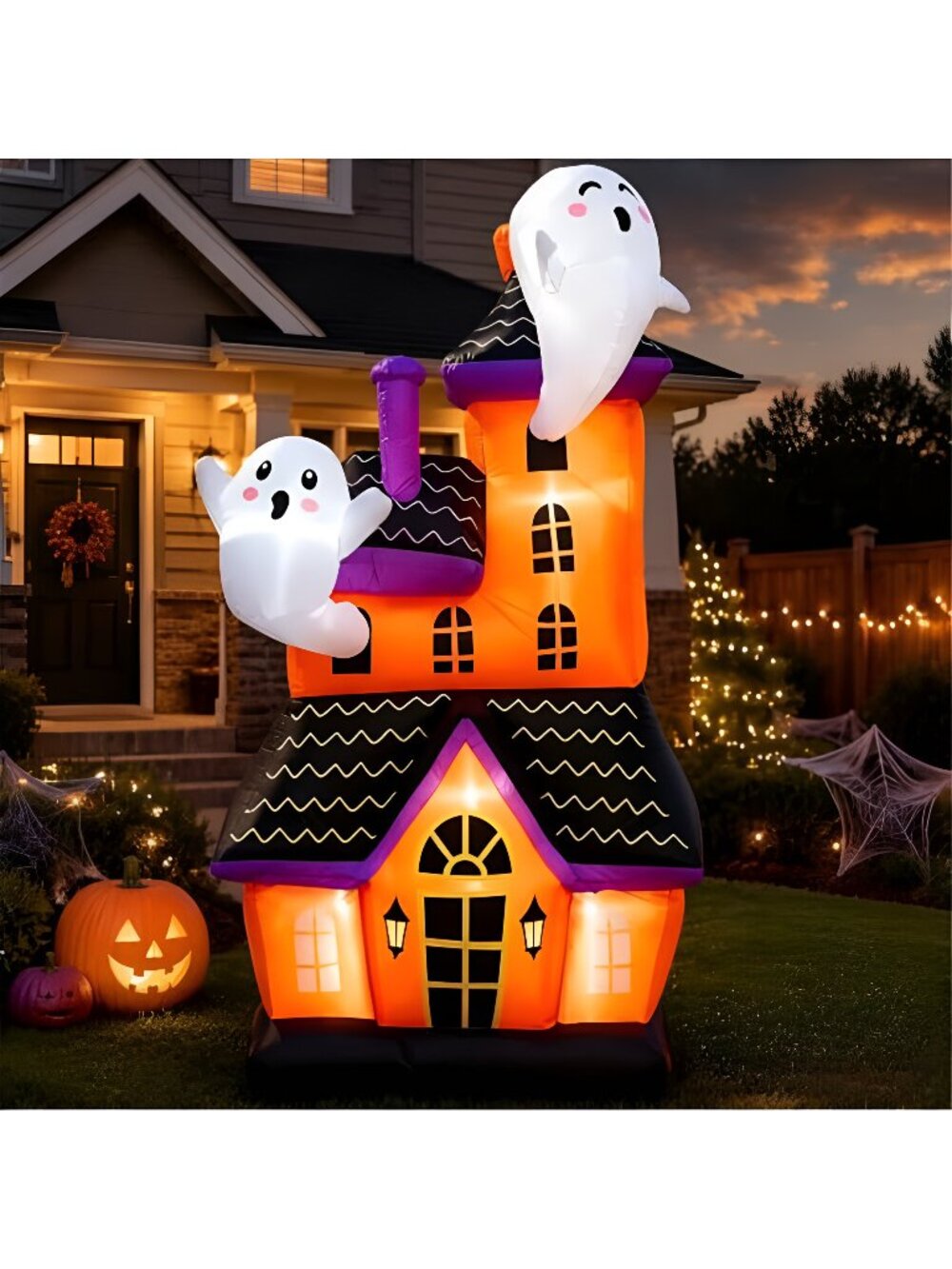 6 FT Halloween Inflatable Haunted House with 2 Cute Ghosts